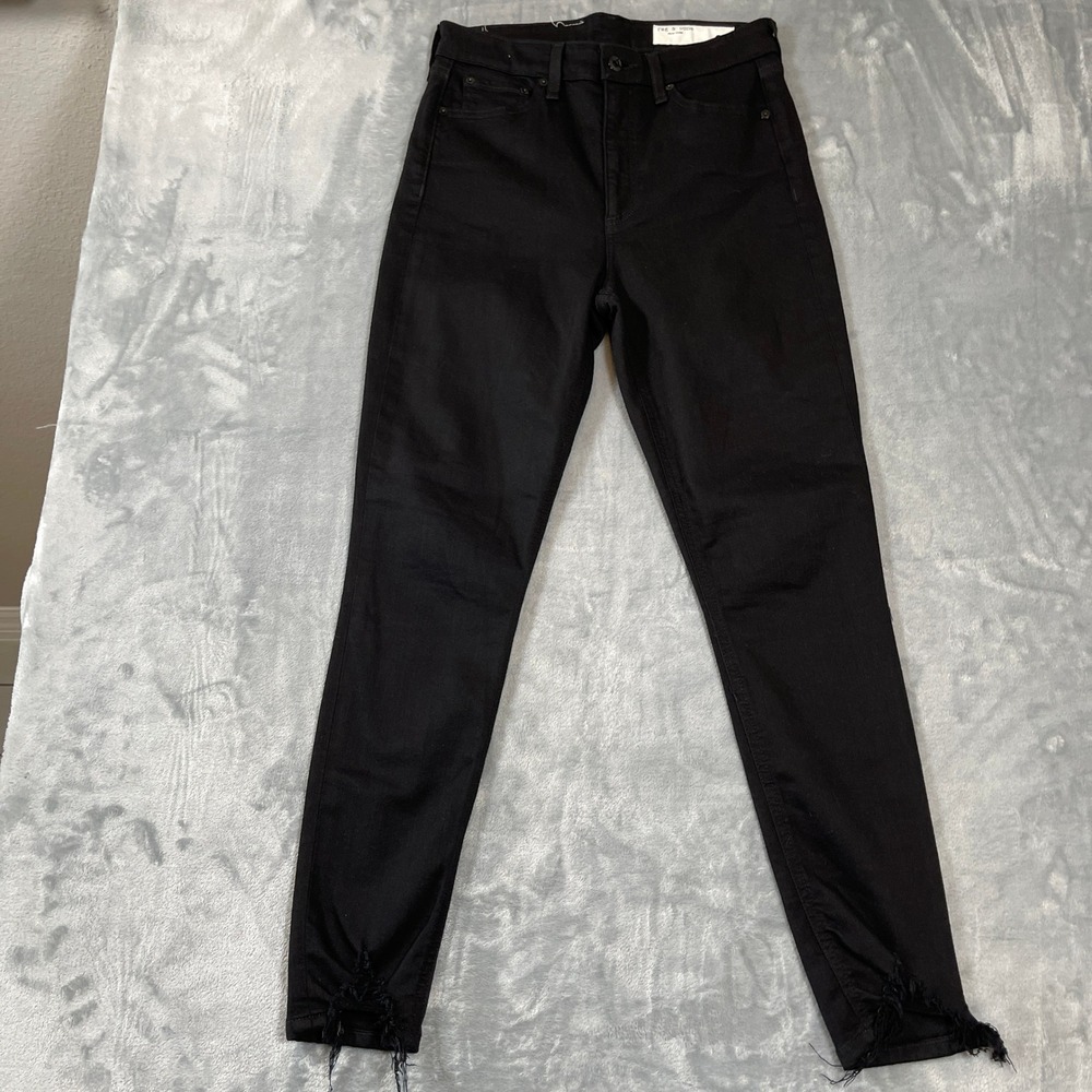 Rag & Bone Nina High-Rise Ankle Skinny Jeans Black Frayed Step Hem 27 WDD21S2639